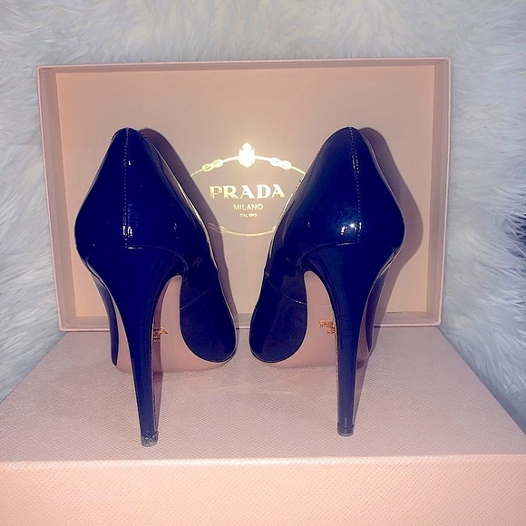 🌸 Prada Vernice Royal Blue Patent Leather Peep Toe - Picture 3 of 10